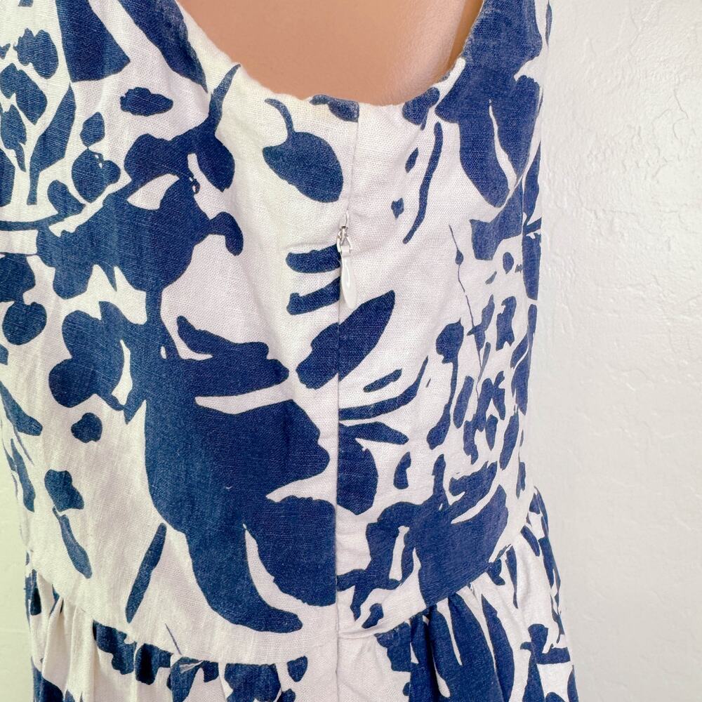 Magaschoni Bold Shadow Fauna Linen Smocked Midi Dress Blue White Size 10 NWT - Picture 5 of 9